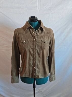 Corduroy Button-Up Shirt in Olive Brown